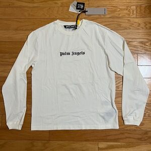 NWT Palm Angels White Long Sleeve Logo T-Shirt Medium